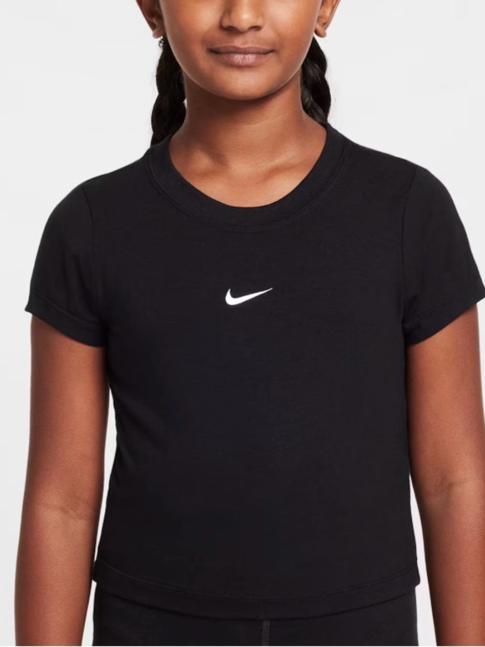 Nike Girls Large Black Cropped Athletic Tee Dri-Fit Slim Fit Swoosh